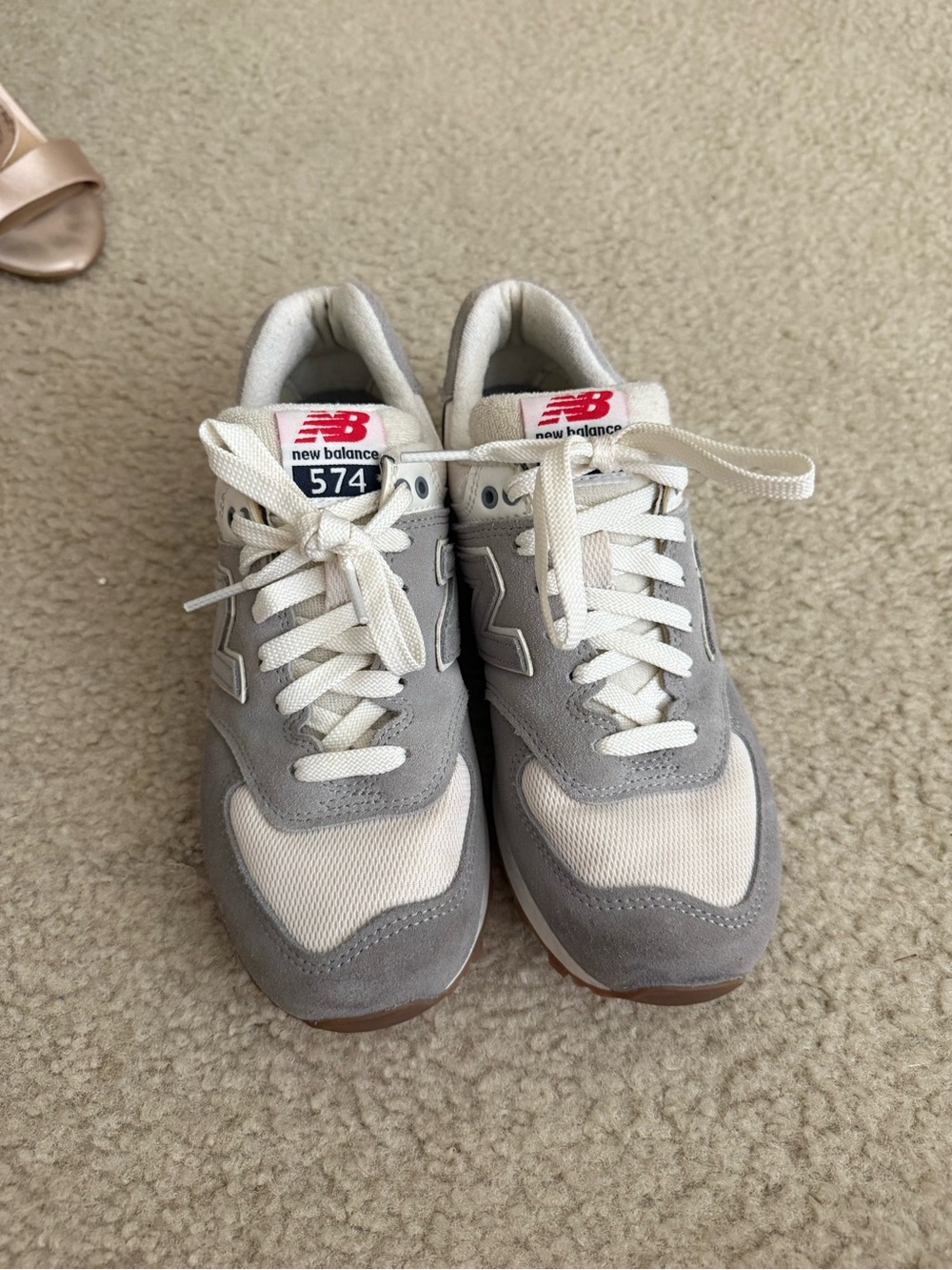 New Balance Grey and White 574 Lace-Up Sneakers